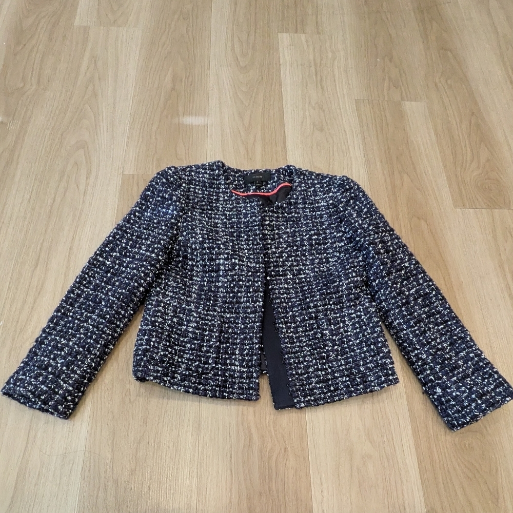 J Crew Dark Blue Jacket/Blazer With Hidden Eyelet Buttons Wool Blend Size 0